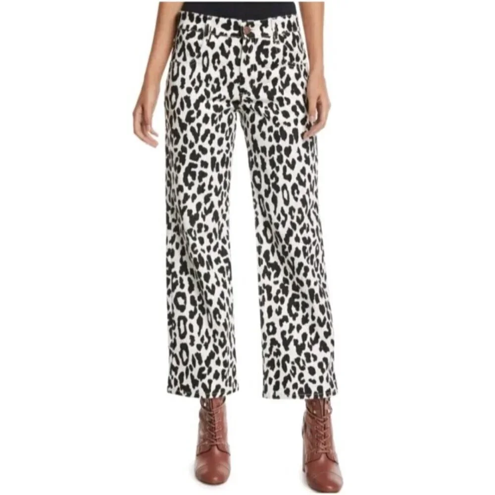 See By Chloe Leopard Print Crop Jean Black/White Women’s Size 34 U.S. 2 Mid Rise - Picture 3 of 12